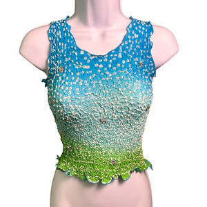 NWT Chaudry Sports Hand Knotted Smocked Stretch Tank Womens S Hand Dyed Boho